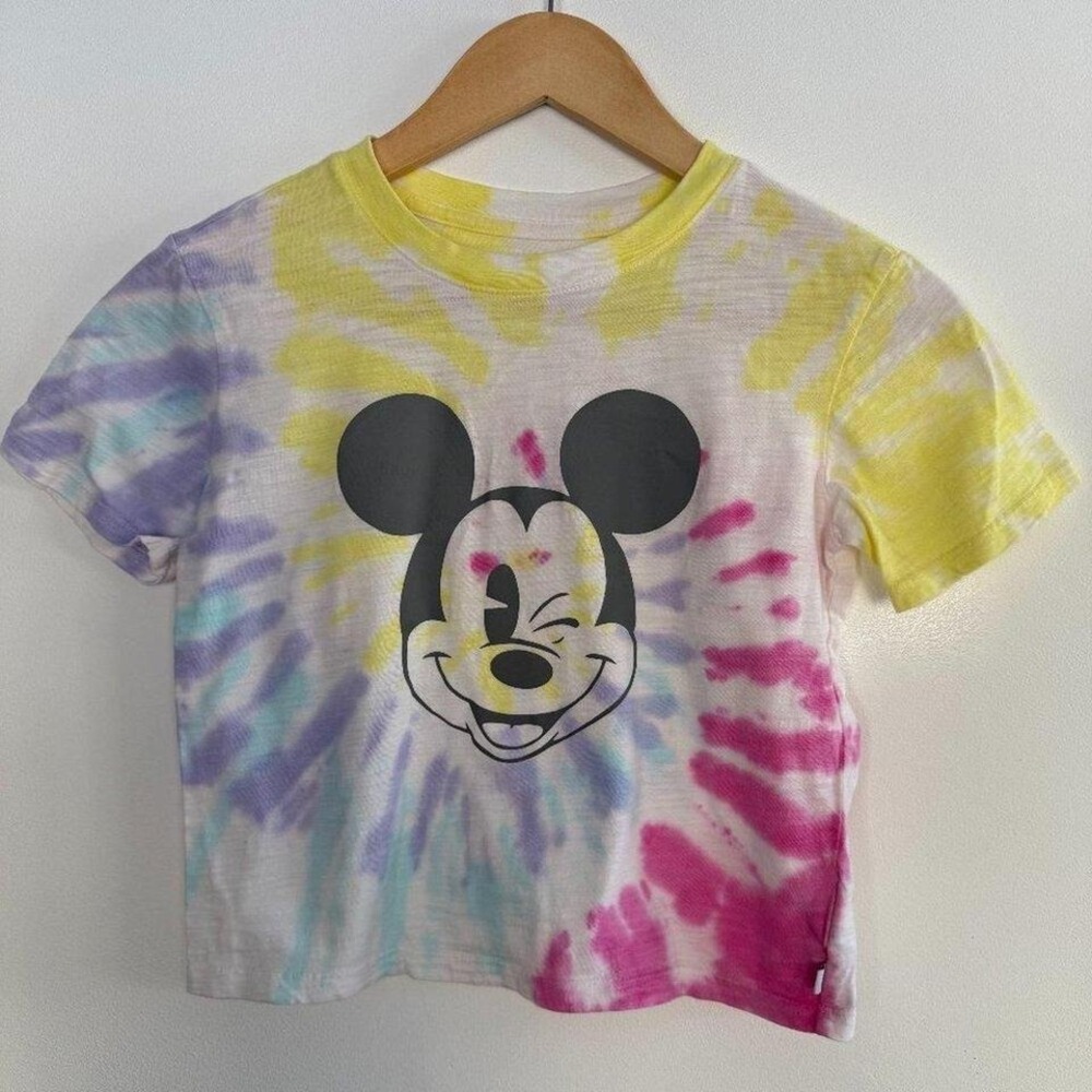 GAP‎ Kids Disney Mickey Mouse Cropped Tie Dye Graphic T-Shirt Size M